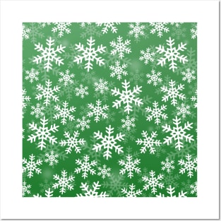 Green and White Snowflakes Posters and Art